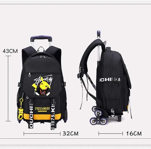 Vista 7 de Bolsas escolares de anime para estudiantes Oxford de tela para vacaciones bolsa de viaje maleta con seis ruedas mochila para portátil amarillo1 L