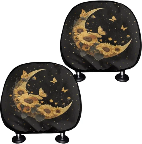 Vista 19 de Funda universal para reposacabezas de auto con estampado de vaca azteca, girasol, 2 piezas, funda universal para reposacabezas de asiento