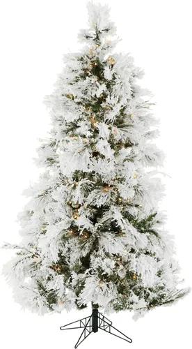 Vista 17 de Fraser Hill Farm Árbol de Navidad artificial flocado de pino nevado de 12 pies con luces inteligentes incandescentes blancas y soporte, árbol falso