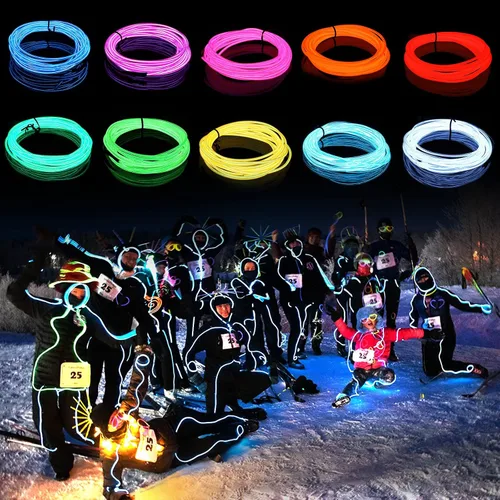 Vista 11 de EL Wire Paquete de 5 - Tiras de luces de cuerda de neón portátiles de 9.8 pies - Paquete de batería portátil para luces corporales - Iluminación