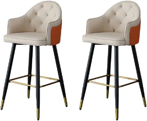 Vista 6 de Silla de bar, taburete de bar Glam con respaldo bajo, taburete tapizado para mostrador para Bristol (beige, taburete de 1 mostrador