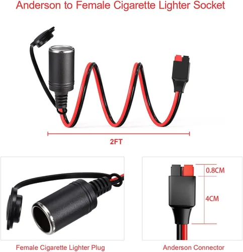 Vista 6 de ELFCULB Cable Conector de Anderson 12AWG a Enchufe de Encendedor de Cigarrillos, Conector de Cable de Enchufe Hembra de Encendedor de Cigarrillos