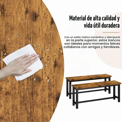 Vista 5 de Recaceik - Par de 2 bancos de comedor, banco de madera industrial rústico de 39 pulgadas Marrón rústico