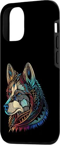 Vista 2 de iPhone 14 Flor Floral Lindo Perro Cara Cabeza Colorida Mandala - Estuche Husky