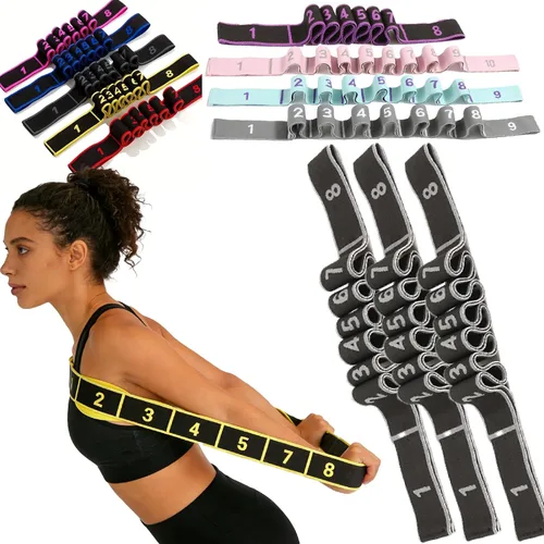 Vista 14 de Banda de resistencia de fitness para estiramiento y yoga, banda de resistencia de yoga ajustable de 8 segmentos con asas para brazos, ejercicio