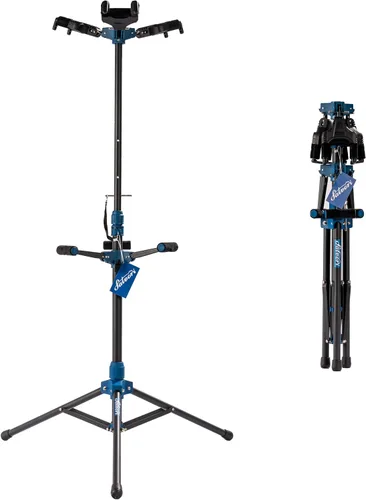 Vista 7 de Salvori Soporte plegable doble para guitarra con sistema de bloqueo automático y trípode sólido, soporte/soporte/estante doble/múltiple para bajo
