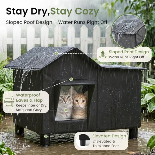 Vista 3 de Love's cabin Outdoor Cat House - Cama elevada resistente a la intemperie Negro