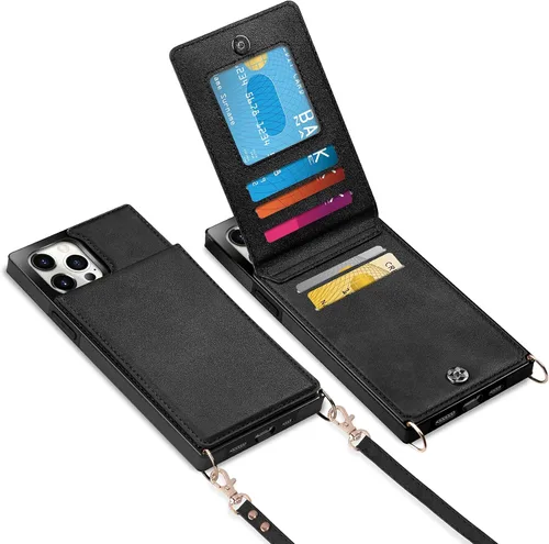 Vista 8 de Vofolen - Funda tipo cartera para iPhone 11 con tarjetero y bloqueo RFID, color negro Crossbody Adjustable Strap Purse Magnetic Clasp Heavy Duty