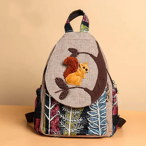Vista 99 de HUANGGUOSHU Mochila de algodón tejida de algodón bohemio con bordado de lona estilo bohemio con múltiples bolsillos retro linda mochila cartera
