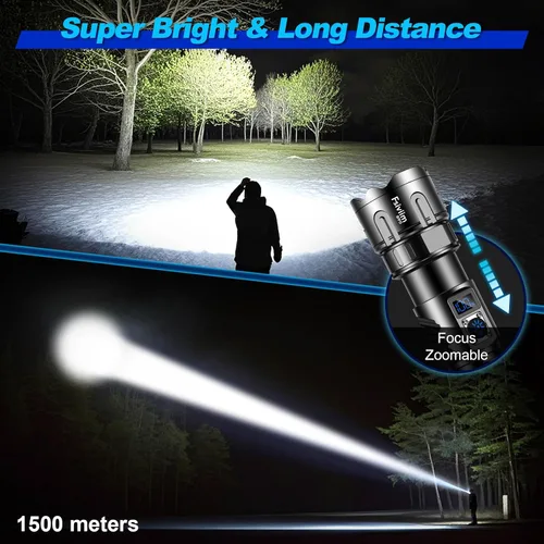Vista 3 de Linternas LED superbrillantes, 500000 lúmenes, linterna potente recargable, linterna USB, alta potencia para acampar