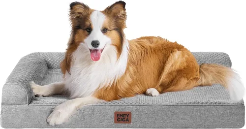 Vista 25 de EHEYCIGA - Cama ortopédica para perros de tamaño mediano, cama de espuma viscoelástica para perros, color beige Small Dog Sofa with Washable