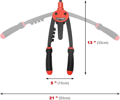Vista 4 de HAUTMEC Remachadora con diseño automático de rebote que ahorra mano de obra, herramienta de remache de 13" con 5 boquillas intercambiables sin