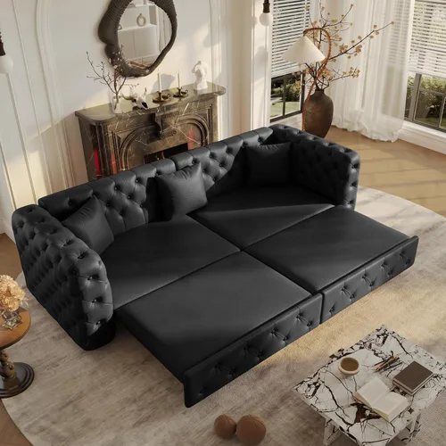 Vista 9 de Polibi Sofá cama extraíble extragrande de 89 pulgadas, sofá cama multifuncional 3 en 1 de 4 plazas con 3 almohadas, sofá clásico copetudo de Gris