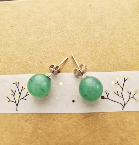 Vista 4 de Natural Gemstone Studs - Real Jade Jewelry for Women - Sage Light Green Stone Earrings - Hypoallergenic - Ball Earring Post Small 6mm, 8mm - Lapis