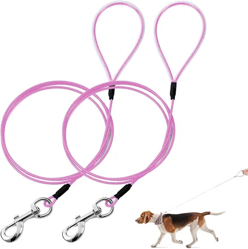 Vista 15 de Correa para perro a prueba de masticación Mi Metty, correa de cable metálico de 6 pies, correa resistente hecha de cuerda de alambre recubierta