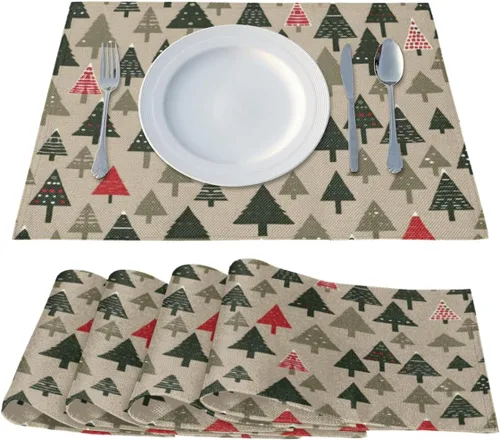 Vista 2 de Juego de 4 manteles individuales modernos con diseño de árbol de Navidad, lavables, impermeables, para decoración de mesa de comedor, 18 x 12