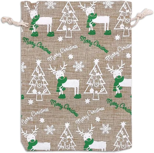 Vista 14 de 48 paquetes de 3x4 bolsas de regalo reutilizables de yute y arpillera con cordones (Feliz Navidad, X-Pequeño) - para regalos, favores de fiesta
