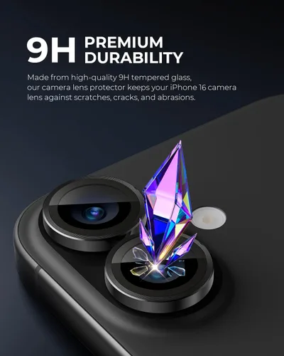 Vista 2 de UARMOR - Protector de lente de cámara compatible con iPhone 17, 16 y 16 Plus: vidrio templado 9H y cubierta de aluminio, transparente HD, kit