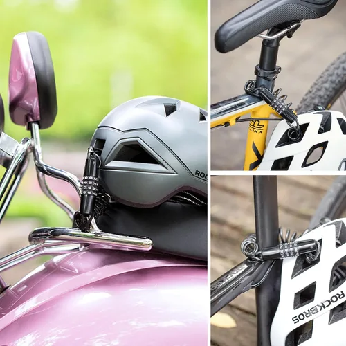 Vista 7 de ROCKBROS Cerradura de casco de motocicleta con bloqueo de cable retráctil de 4 dígitos para bicicletas, cochecitos, equipaje
