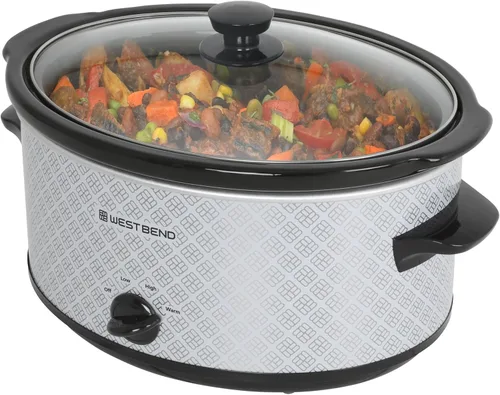Vista 9 de West Bend Olla de cocción lenta manual de 6 cuartos estilo cerámica con olla de cerámica ovalada apta para lavavajillas y tapa de vidrio, dos Negro