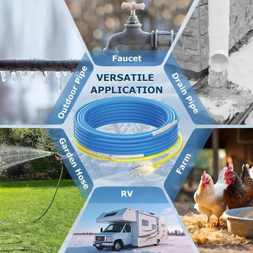Vista 8 de Cinta de calor de 6 pies para protección contra congelación de tuberías de agua, YeloDeer con traza de calor autorregulable con termostato, cable