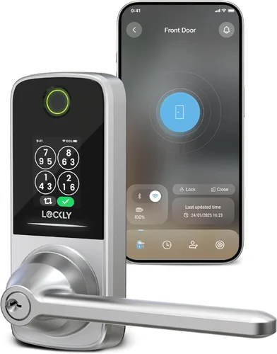 Vista 10 de Lockly Secure Pro Smart Lock con asa, huella digital biométrica y teclado patentado PIN Genie antiespía, cerradura de puerta de entrada sin llave