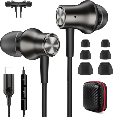Vista 8 de Jiunai - Auriculares USB C para iPhone 18 Pro tipo C con micrófono negro Negro dorado