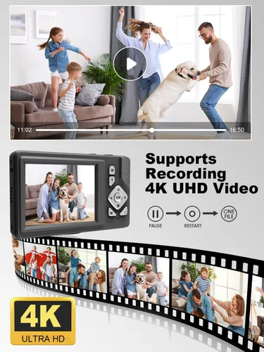 Vista 5 de Cámara digital para niños, adolescentes y principiantes – 48MP FHD 1080P, zoom digital 18X antivibración, LCD de 2.83 pulgadas + tarjeta de 32 GB