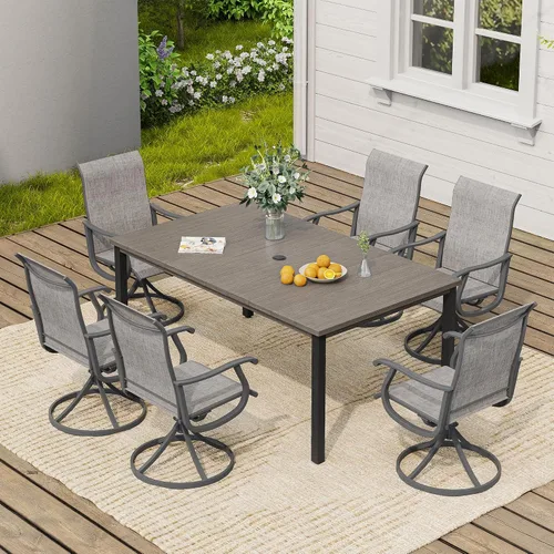 Vista 43 de VICLLAX Muebles pequeños de exterior de 3 piezas, 2 sillas giratorias de patio y mesa redonda pequeña para 2, sillas de carbón oscuro y negro