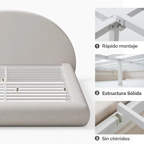 Vista 8 de RECCI AirFrame - Marco de cama tapizado de media luna con plataforma doble