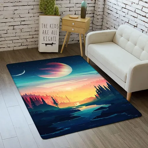 Vista 32 de Alfombra de espacio exterior para habitación de niños, 3 x 5 pies, alfombra Galaxy para dormitorio de niños, suave, antideslizante, sistema solar