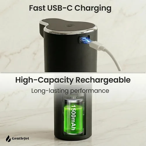 Vista 7 de GentleJet JetFoam - Dispensador automático de jabón de espuma, sensor sin contacto, recargable USB-C, salida ajustable, IPX5 impermeable, 10.1 fl