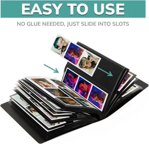 Vista 5 de pbf - Álbum de fotos de 2 x 6 pulgadas con fundas para fotos, libro de recuerdos de tiras de 2 x 6 pulgadas, álbum de tira de fotos, álbum de fotos