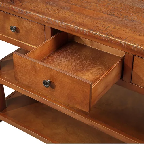 Vista 7 de Mesa consola de entrada de madera de granja de 48 pulgadas, moderna mesa de entrada con cajones y estantes de almacenamiento para entrada y sala