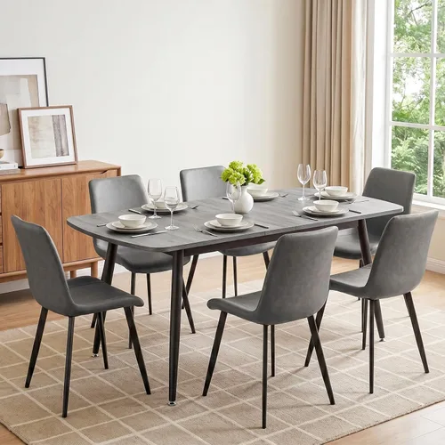 Vista 8 de HIPIHOM Mesa de comedor moderna de granja de 47.2 pulgadas, mesa de comedor rectangular de madera con patas de metal para 4 personas para comedor