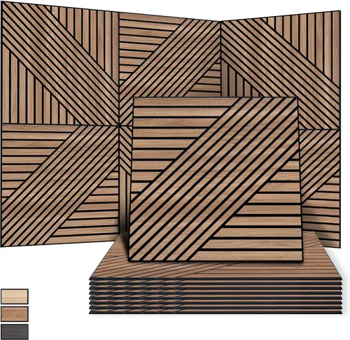 Vista 14 de WoveN SounD Paneles de pared acústicos, teca, paquete de 8, 23.6 x 23.6 pulgadas