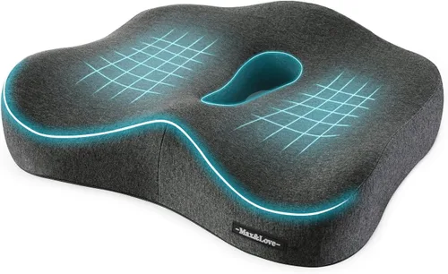 Vista 7 de Cojín de espuma viscoelástica para silla de asiento para aliviar el dolor de espalda, ciática, dolor de coxis, disco degenerativo, cojín ortopédico