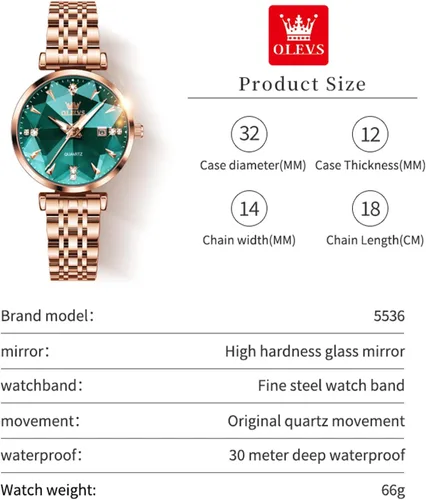 Vista 6 de OLEVS Relojes de mujer Vestido simple Reloj de mujer Reloj de acero inoxidable de oro rosa Reloj impermeable de cuarzo con fecha de lujo