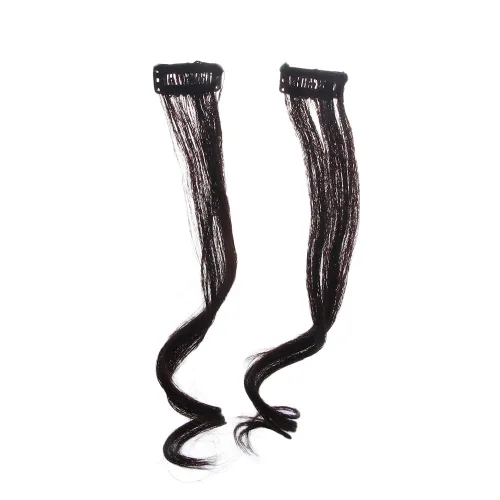 Vista 2 de Vctitil Flequillo de pelo falso para mujer, fleco lateral natural, fleco lateral largo, ondulado, rizado, clip en fleco lateral frontal (negro)