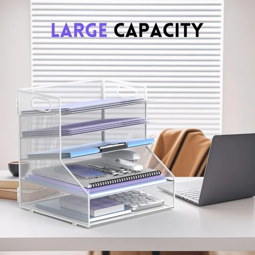 Vista 4 de SUPEASY Organizador de archivos de escritorio de 5 niveles, bandeja de papel tamaño carta de metal, organizadores de escritorio y accesorios