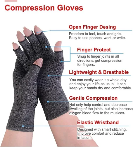 Vista 2 de Donfri 2 pares de guantes de compresión para artritis, guantes sin dedos para mujeres y hombres, alivio del dolor de artritis, artritis reumatoide