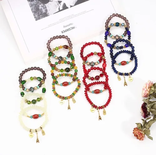 Vista 9 de WuCuifu Paquete de 8 pulseras apilables bohemias para mujer, pulseras de cuentas estiradas multicapa