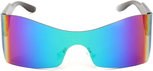 Vista 2 de FEISEDY Gafas de sol envolventes futuristas sin montura para mujeres y hombres con visera punk B2329