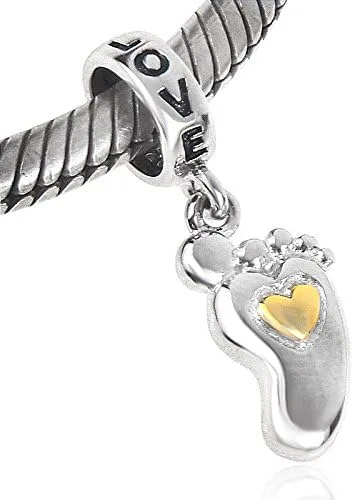 Vista 3 de Pies de bebé Dangle 925plata esterlina encanto corazón y amor Encanto Fit bricolaje pulsera & collar