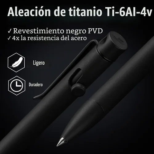 Vista 2 de KeyUnity KP01BK Bolt Action EDC Pen con clip, bolígrafo de bolsillo de titanio para transporte diario (negro)