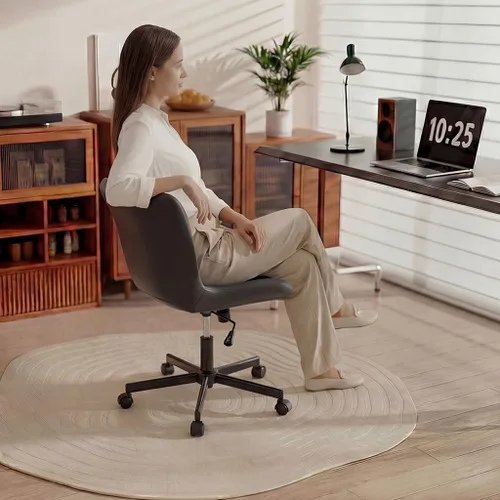 Vista 3 de Silla de Escritorio sin Brazos, Silla de Oficina para el Hogar Moderna sin Brazos, Silla de Computadora Ajustable en Altura y con Movimiento, Silla