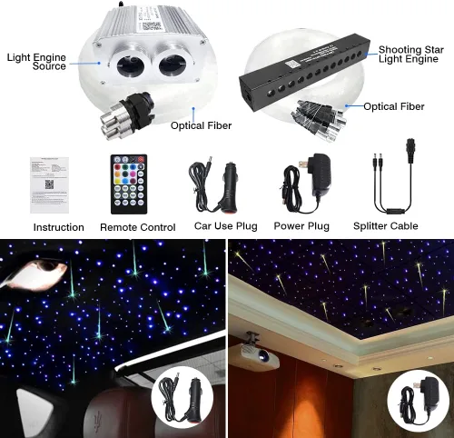 Vista 3 de Kit de luces de fibra óptica parpadeantes de doble cabezal de 16 W, Bluetooth RGBW LED Starlight Headliner Kit para techo de coche, hogar, estrella