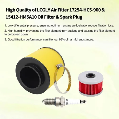 Vista 4 de Filtro de aire 17254-HC5-900 y filtro de aceite y bujía compatible con Honda TRX300 TRX300FW TRX400FW TRX450S TRX450ES TRX450FE TRX450FM 1992-2000