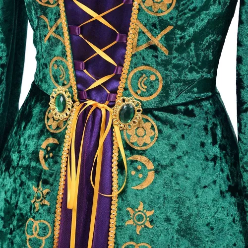 Vista 5 de CosplayDiy Vestido medieval de terciopelo verde para disfraz de bruja para mujer, talla grande