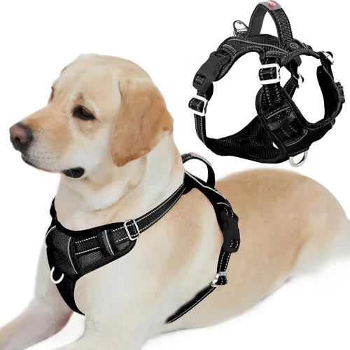 Vista 40 de BARKBAY Arnés Oxford sin tirones para perro con bolsillo para etiqueta de identificación, resistente, reflectante, fácil control para perros grandes